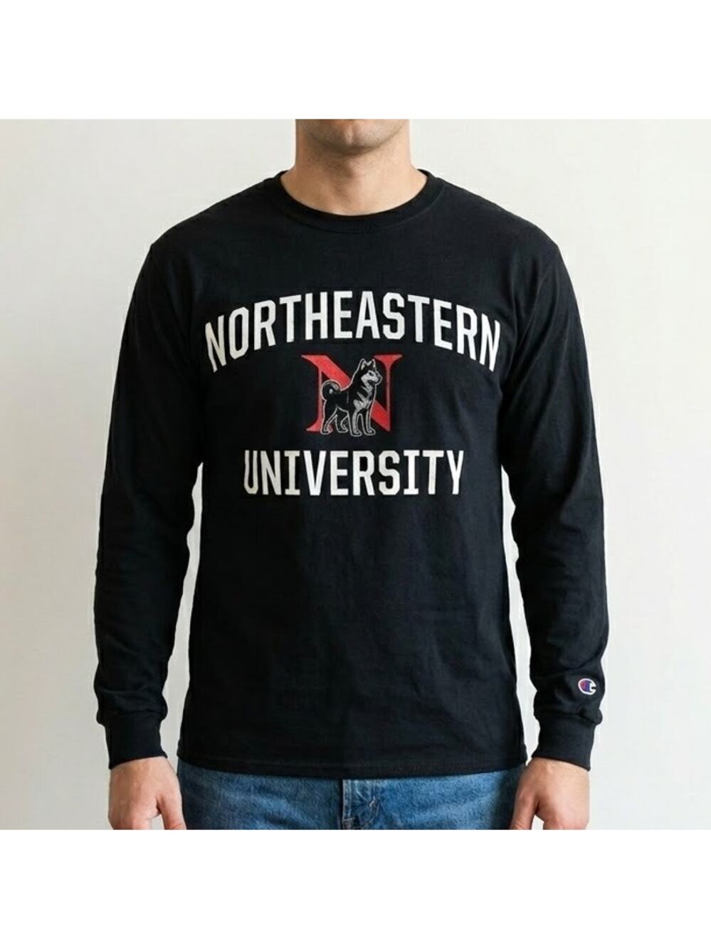 Champion Northeastern University Huskies Long Sleeve T-Shirt Black Mens Size M